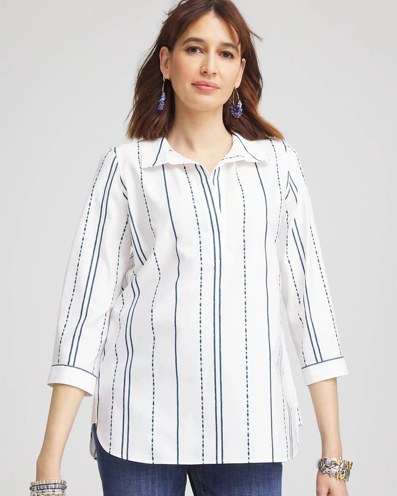 No Iron™ Striped Buttonback Stretch Tunic