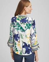Mixed Print Mock V-Neck