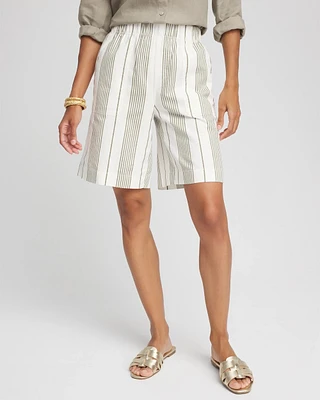 Striped Cotton-Linen Pull-On Utility Shorts