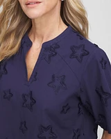 Embroidered Star Split Neck Blouse