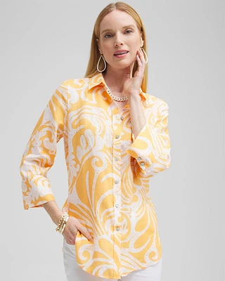 No Iron™ Linen Scroll 3/4 Sleeve Shirt