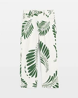 Palm-Frond-Motif Pull-On Wide-Leg Cropped Jeans