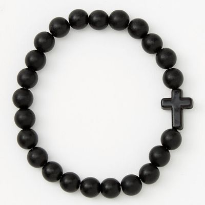 Black Matte Cross Beaded Stretch Bracelet