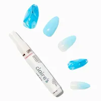 Blue Marble Swirl Stiletto Vegan Faux Nail Set - 24 Pack