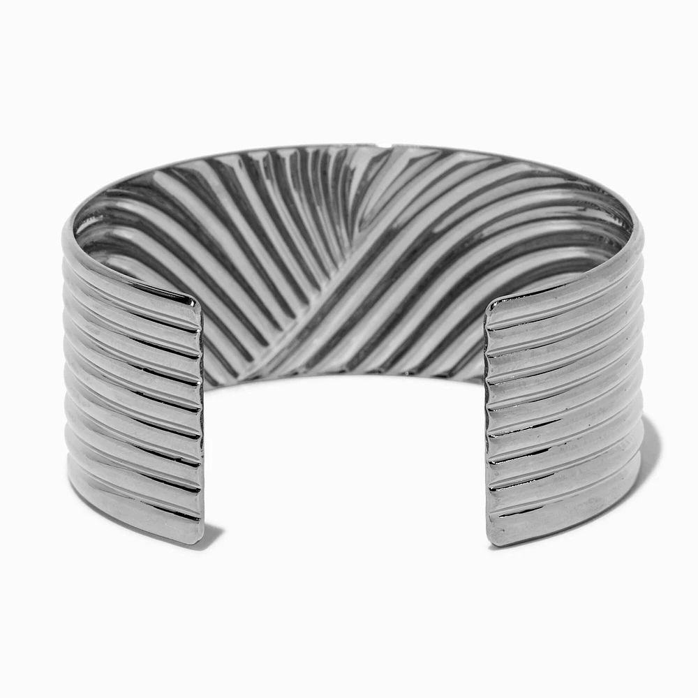 Silver-tone Thick Ribbed Cuff Bracelet