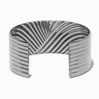 Silver-tone Thick Ribbed Cuff Bracelet
