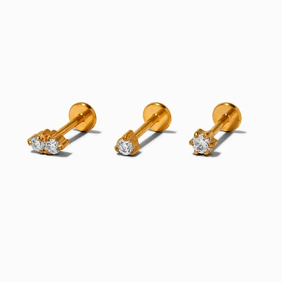 Gold-tone Titanium Crystal 18G Threadless Tragus Earring - 3 Pack