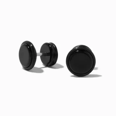 Black Button Faux Ear Plug Earrings