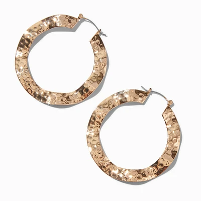 Gold-tone Wavy Hammered 50MM Hoop Earrings