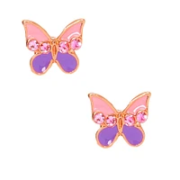 Rose Gold Pink & Purple Butterfly Stud Earrings