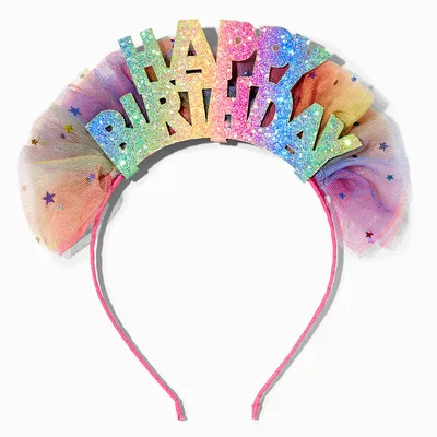 Claire's Club Rainbow Happy Birthday Glitter Tulle Headband