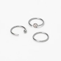 Silver 20G Assorted Crystal Ball Hoop Nose Rings - 3 Pack