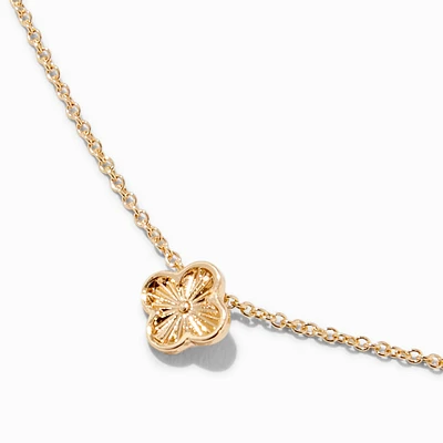 Gold-tone Textured Clover Pendant Necklace