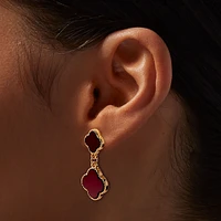 Burgundy Red Clover Drop Earrings