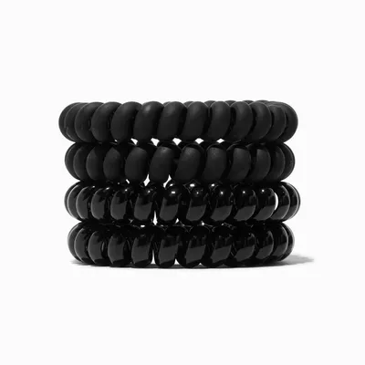 Shiny & Matte Black Spiral Hair Ties - 4 Pack