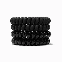 Shiny & Matte Black Spiral Hair Ties - 4 Pack