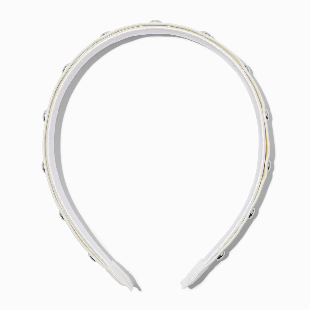 Studded White Faux Leather Headband