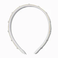 Studded White Faux Leather Headband