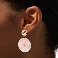 Pink Pressed Flower Acrylic Disc Drop Earrings