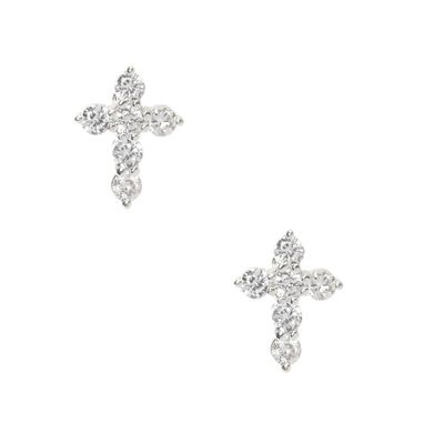Silver Cubic Zirconia Cross Stud Earrings