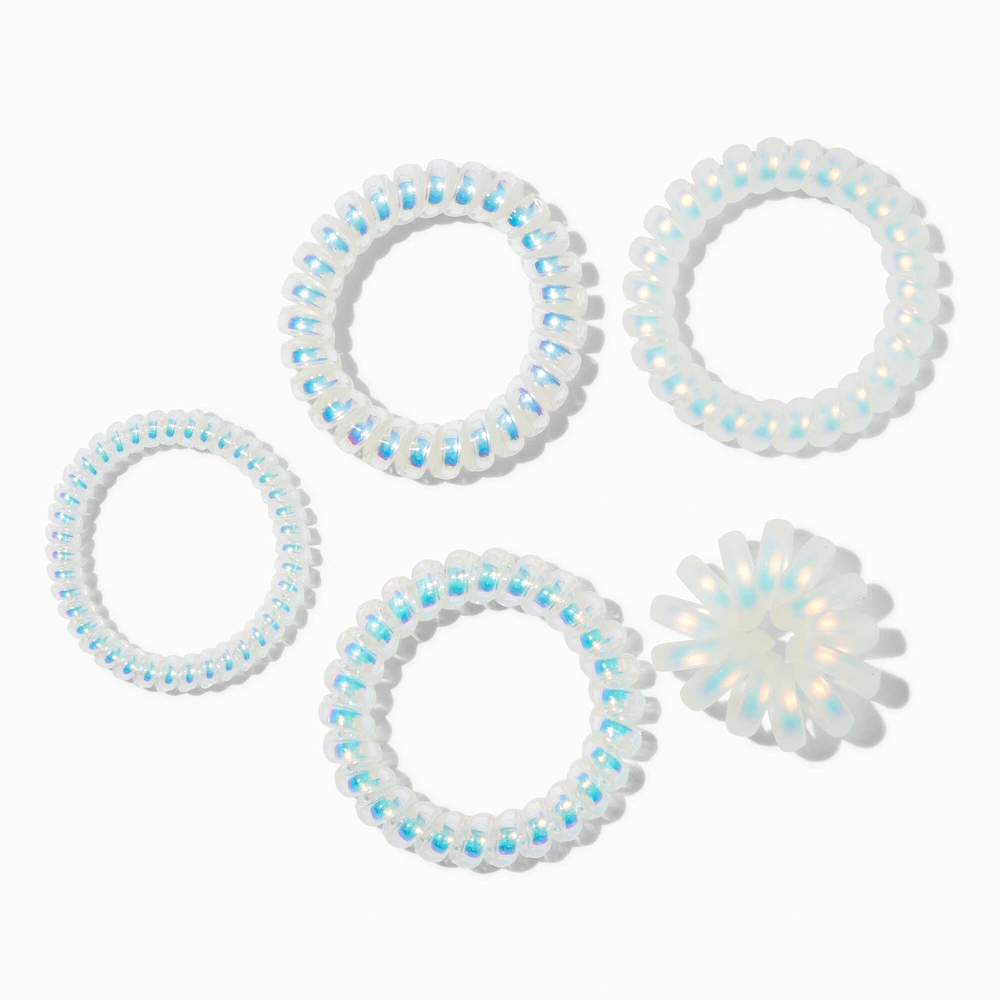 Iridescent White Spiral Hair Ties - 5 Pack