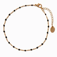 Gold-tone Black Beaded Stationed Chain Anklet