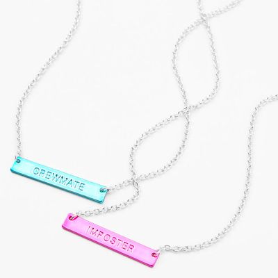 Silver Best Friends Imposter Crewmate Pendant Necklaces - 2 Pack