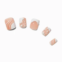 Swirly French Tip Bling Medium Square Vegan Faux Nail Set - 24 Pack