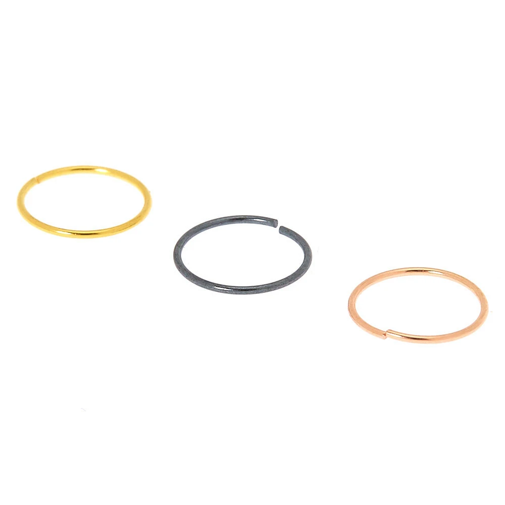 Mixed Metal Sterling Silver 22G Hoop Nose Rings - 3 Pack