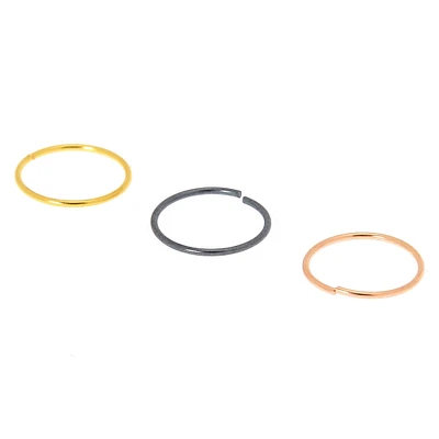 Mixed Metal Sterling Silver 22G Hoop Nose Rings - 3 Pack