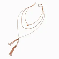 Gold-tone Tassel Bolo Disc Extended Length Multi-Strand Necklace