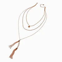 Gold-tone Tassel Bolo Disc Extended Length Multi-Strand Necklace