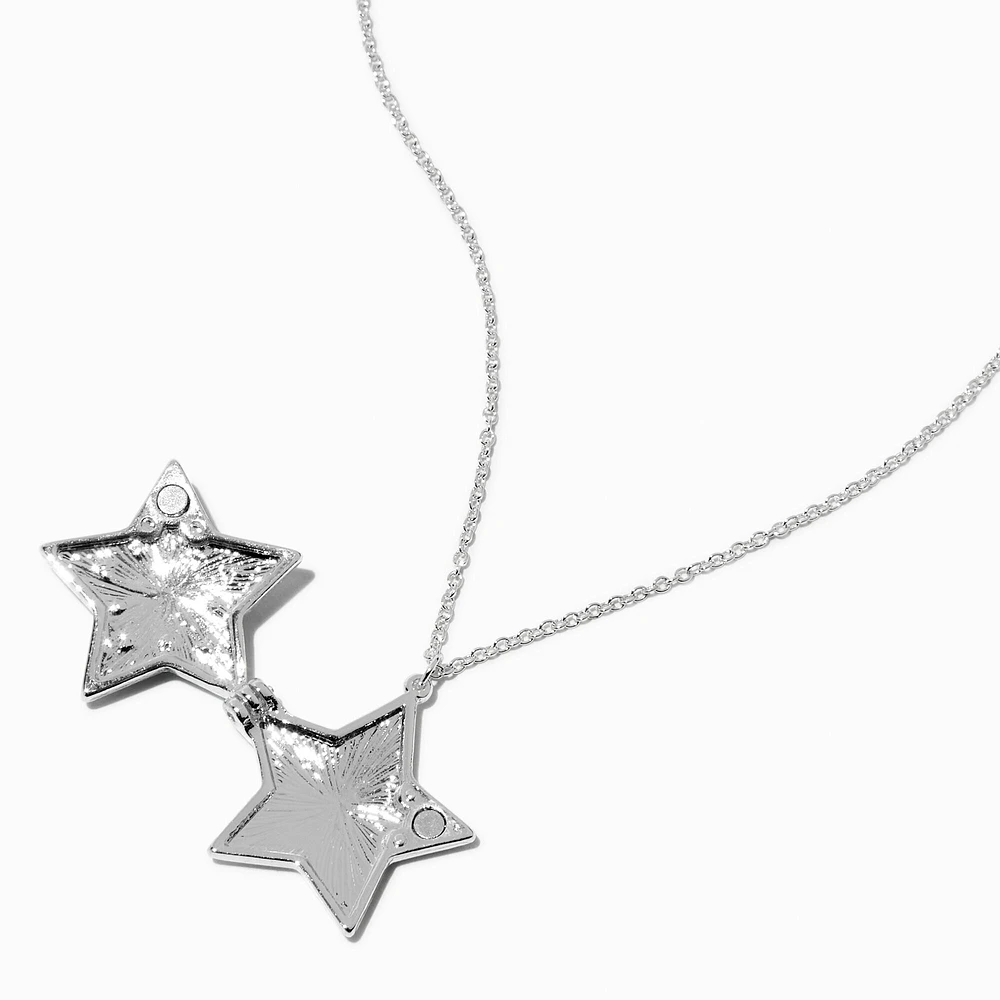 Glow In The Dark Blue Mosaic Star Locket Pendant Necklace