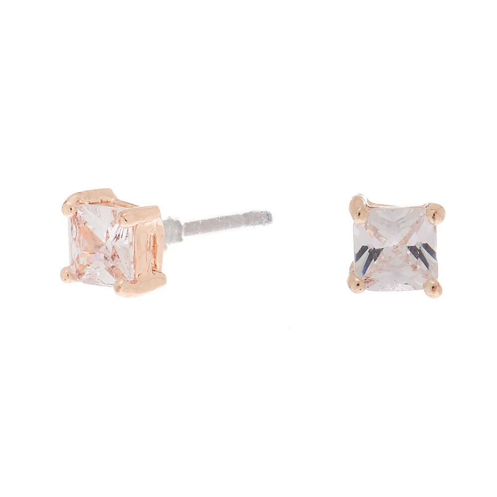 Rose Gold Cubic Zirconia 4MM Square Stud Earrings