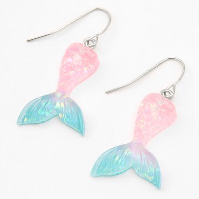 Silver 1.5" Pastel Mermaid Tail Drop Earrings