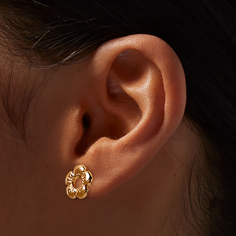 Gold-tone Puffy Flower Stud Earrings