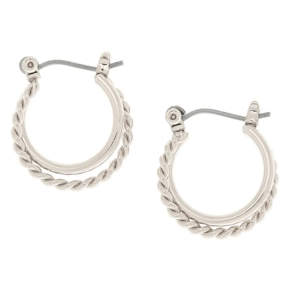 Silver 15MM Braided Double Hoop Earrings