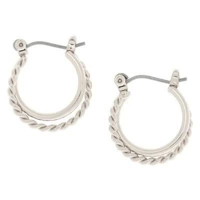 Silver 15MM Braided Double Hoop Earrings