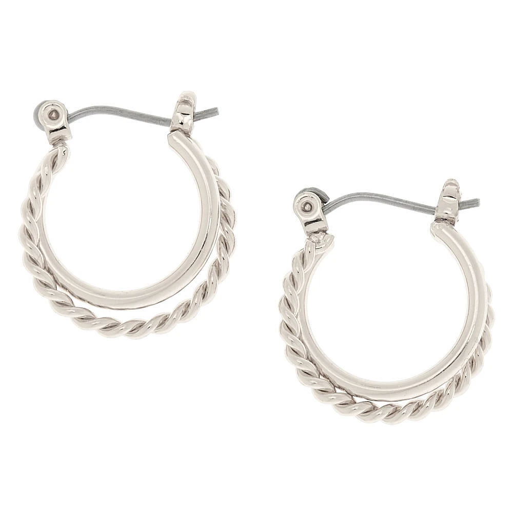 Silver-tone 15MM Braided Double Hoop Earrings