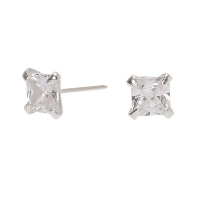 Sterling Silver Cubic Zirconia Square Stud Earrings - 3MM