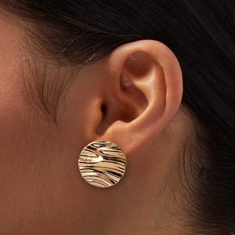 Gold-tone Wavy Disc Clip-On Earrings