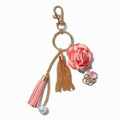 Coral Rose Tassel Keychain