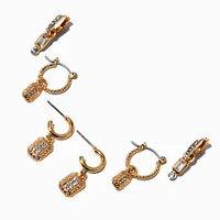 Gold-tone Crystal Bling Hoop Earring Stackables Set - 3 Pack