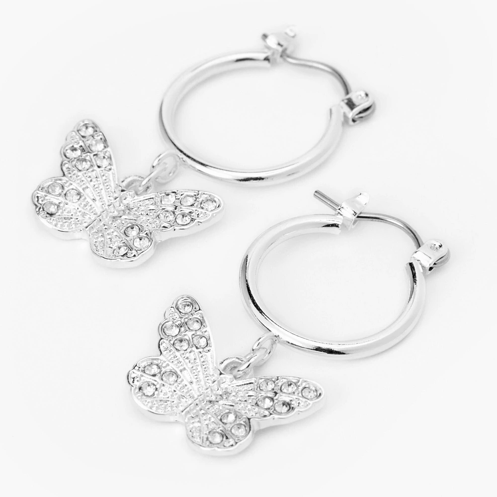 Silver 10MM Filigree Butterfly Hoop Earrings