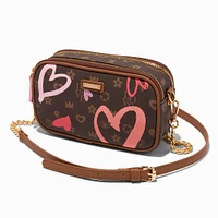 Status Icons & Hearts Brown Camera Style Crossbody Bag