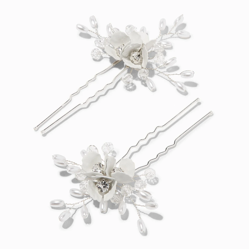 Crystal Pearl Spray Floral Hair Pins - 2 Pack