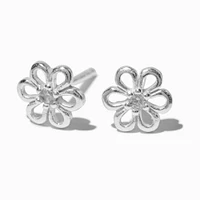 Sterling Silver Crystal Flower Stud Earrings