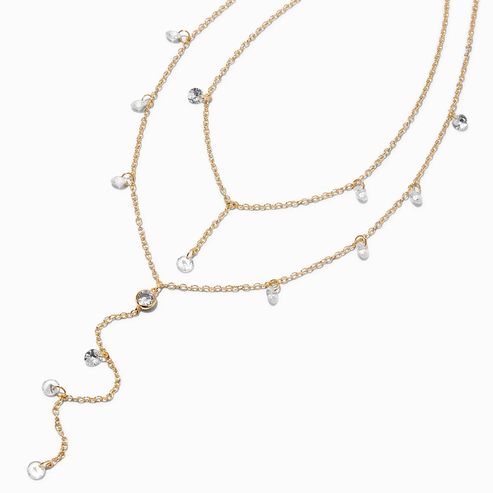 Half Crystal Drip Y-Neck Multi-Strand Necklace