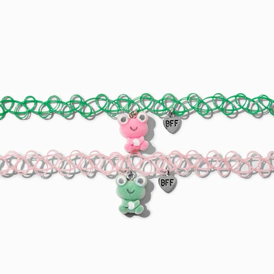 Best Friends Pink & Green Flocked Frog Tattoo Choker Necklaces - 2 Pack