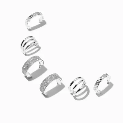 Silver-tone Glitter Hoop Earring Stackables Set - 3 Pack